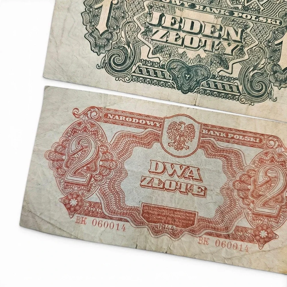 Polish Narodowy Bank Polski Banknotes 1944 WW2 WWII 1, 2 ,5 Złoty Paper Bills